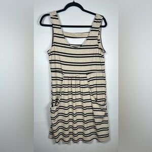 Porto Cruz Black and Cream Striped Strapless Dress. Size XL